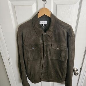 Reiss Men's Suede Dark Brown Button-Front Jacket